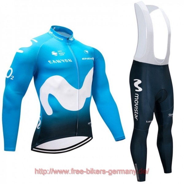 2018 Movistar Fahrradbekleidung Radtrikot Satz Langarm und Lange Tr