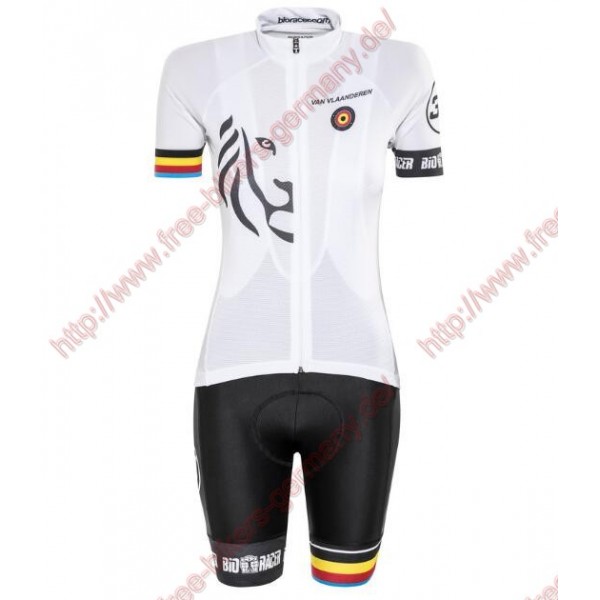 Radsport Bioracer Van Vlaanderen Damen Weiß schwarz 2018 Radbekleidung Satz Trikot Kurzarm+Trägerh