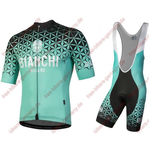 Profiteam 2018 Bianchi Milano Conca Blau Radbekleidung Satz Trikot Kurzarm+Trägerhosen Sets