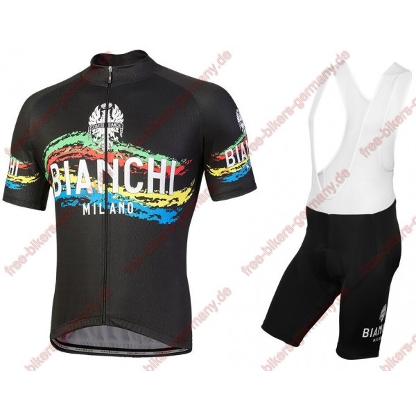 Profiteam 2018 Bianchi Milano Misegna schwarz Radbekleidung Satz Trikot Kurzarm+Trägerhosen Sets
