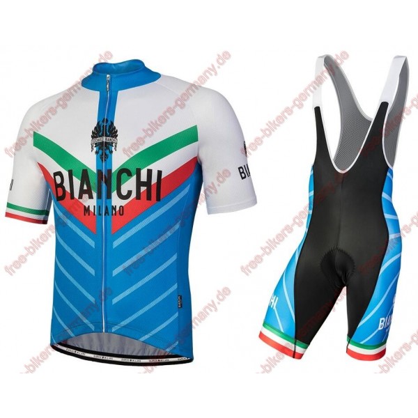 Profiteam 2018 Bianchi Milano Tiera Blau Weiß Radbekleidung Satz Trikot Kurzarm+Trägerhosen Sets
