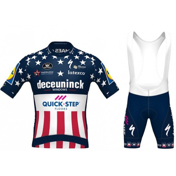 Fahrradbekleidung Radsport 2020 DECEUNINCK QUICK-STEP USA Zeitfahrmeister Radbekleidung Satz Trikot Kurzarm+Trägerhos