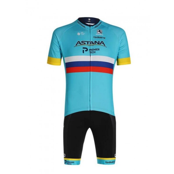 Fahrradbekleidung Radsport 2020 ASTANA PRO TEAM Russian Champion Radbekleidung Satz Trikot Kurzarm+Trägerhosen Set O