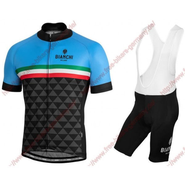Profiteams BIANCHI MILANO Codigoro blue Radbekleidung Satz Trikot Kurzarm+Trägerhosen Se