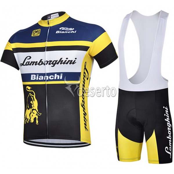 2015 Lamborghini Bianchi Fahrradbekleidung Satz Fahrradtrikot Kurzarm Trikot und Kurz Trägerhose