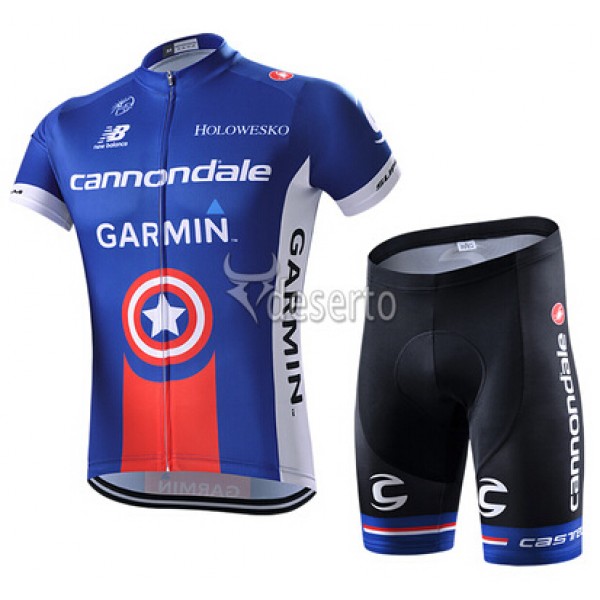2015 Garmin Cannondale Radbekleidung Radtrikot Kurzarm und Fahrradhosen Kurz Blau