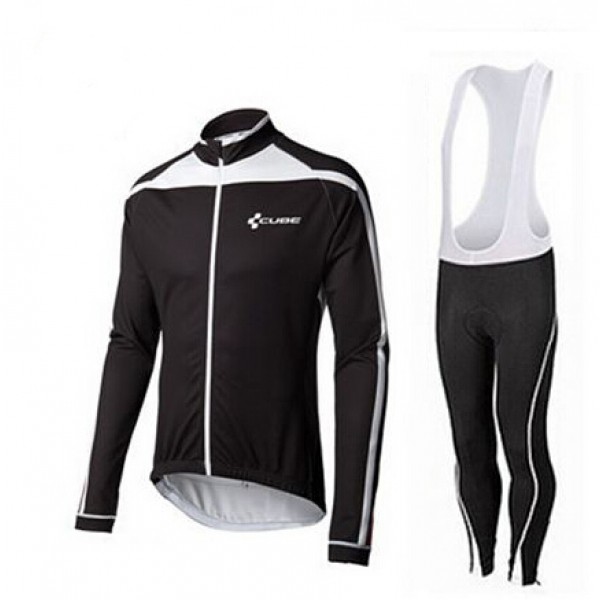 2015 Cube schwarz Weiß Fahrradbekleidung Radtrikot Satz Langarm und Lange Trägerhose Weiß