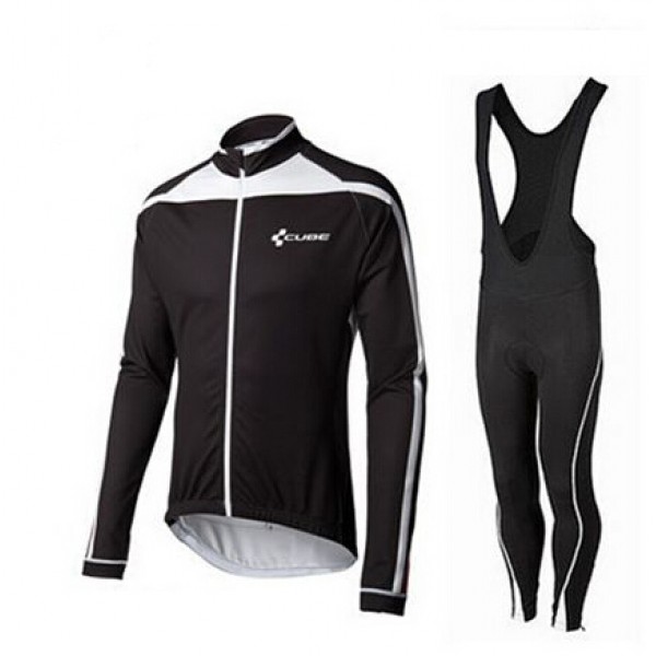 2015 Cube schwarz Weiß Fahrradbekleidung Radtrikot Satz Langarm und Lange Trägerhose schwarz