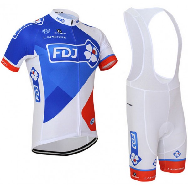 2015 FDJ Fahrradbekleidung Satz Fahrradtrikot Kurzarm Trikot und Kurz Trägerhose