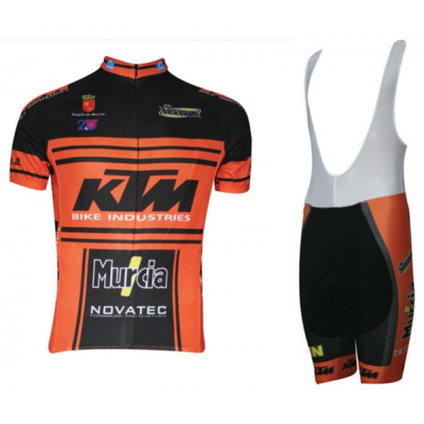 2015 KTM Fahrradbekleidung Satz Fahrradtrikot Kurzarm Trikot und Kurz Trägerhose Schwarz orange