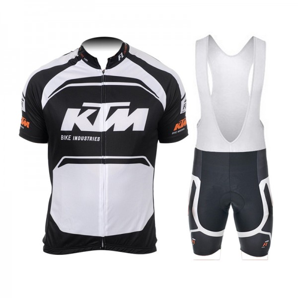 2015 KTM Proteam Schwarz Weiß Fahrradbekleidung Satz Fahrradtrikot Kurzarm Trikot und Kurz Trägerhose