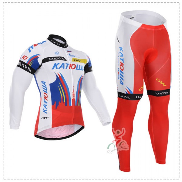 2015 Katusha Fahrradbekleidung Radtrikot Satz Langarm und Lange Fahrradhose
