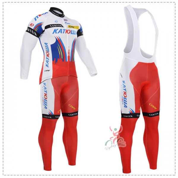 2015 Katusha Fahrradbekleidung Radtrikot Satz Langarm und Lange Trägerhose