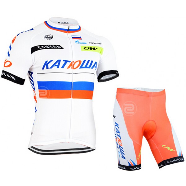 2015 Katusha Radbekleidung Radtrikot Kurzarm und Fahrradhosen Kurz valkoinen