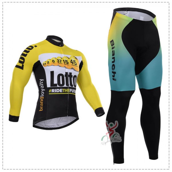 2015 Lotto Bianchi Fahrradbekleidung Radtrikot Satz Langarm und Lange Fahrradhose