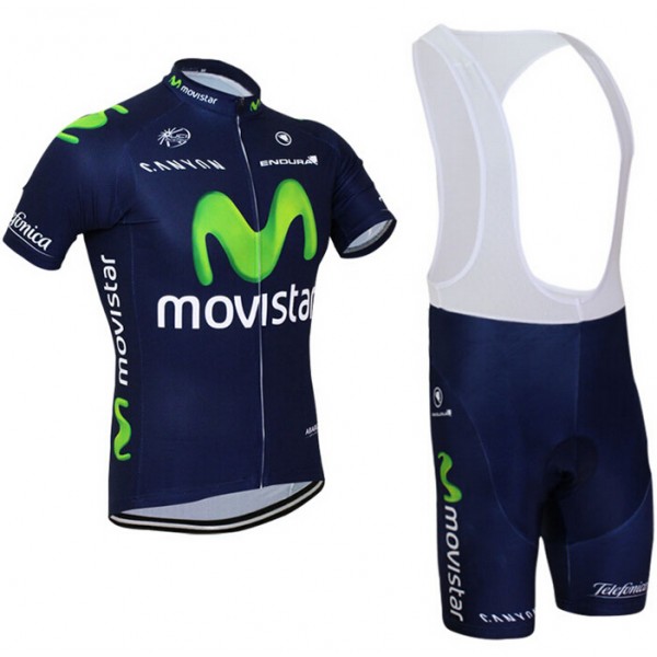 2015 Movistar Fahrradbekleidung Satz Fahrradtrikot Kurzarm Trikot und Kurz Trägerhose