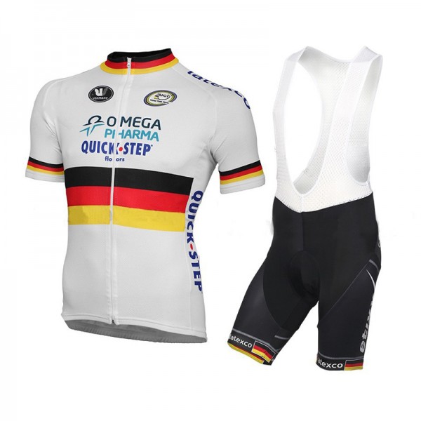 2015 Omega Pharma Quick Step Fahrradbekleidung Satz Fahrradtrikot Kurzarm Trikot und Kurz Trägerhose Weiß