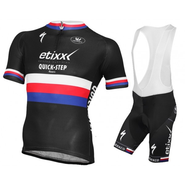 Etixx Quick-Step Champion Tsjechisch 2015 Fahrradbekleidung Satz Fahrradtrikot Kurzarm Trikot und Kurz Trägerhose