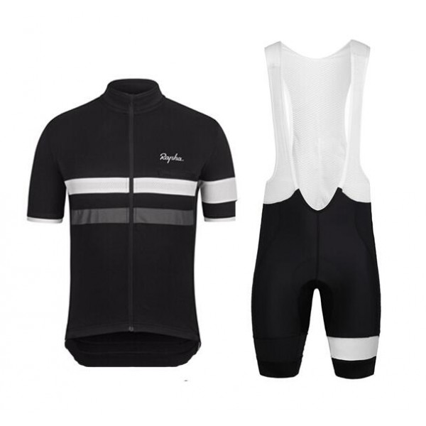 2015 Rapha Schwarz Fahrradbekleidung Satz Fahrradtrikot Kurzarm Trikot und Kurz Trägerhose