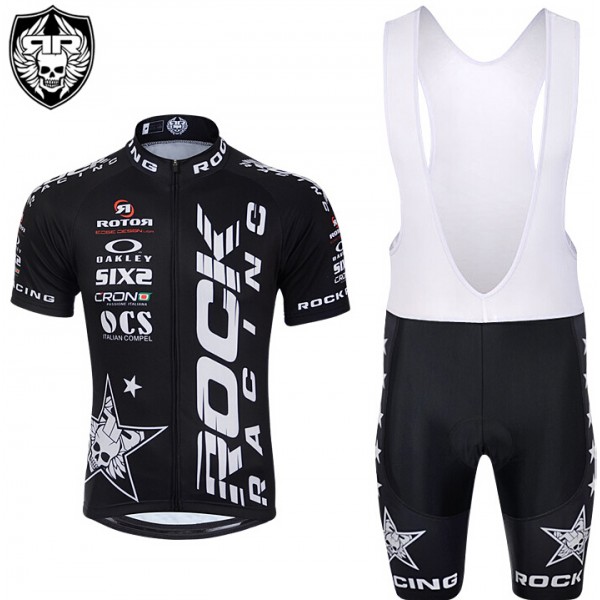 2015 Rock Racing schwarz Fahrradbekleidung Satz Fahrradtrikot Kurzarm Trikot und Kurz Trägerhose