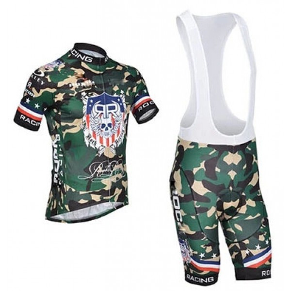 2015 Rock Racing Fahrradbekleidung Satz Fahrradtrikot Kurzarm Trikot und Kurz Trägerhose Camouflage