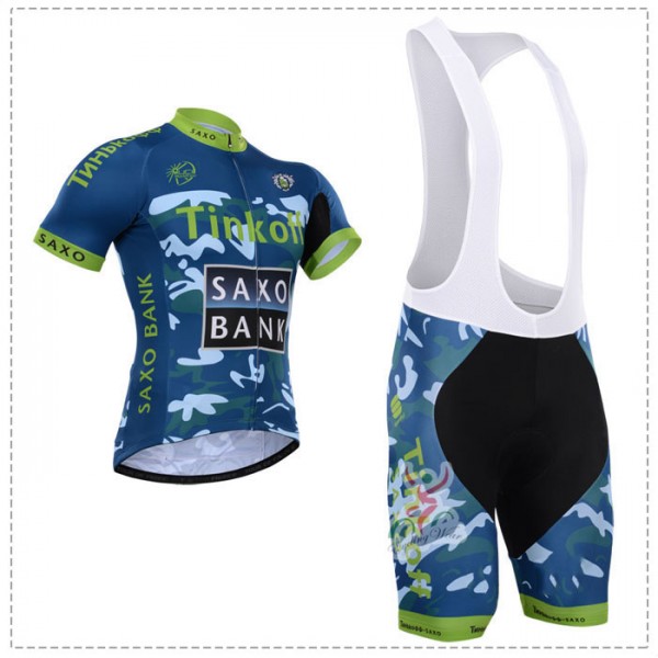2015 Tinkoff Saxo Bank Camouflage Blau Fahrradbekleidung Satz Fahrradtrikot Kurzarm Trikot und Kurz Trägerhose
