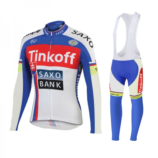 2015 Tinkoff Saxo Bank bleu Fahrradbekleidung Radtrikot Satz Langarm und Lange Trägerhose