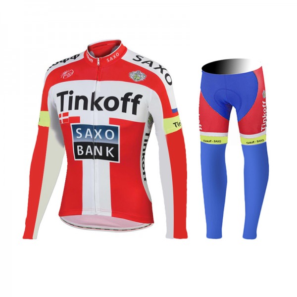2015 Tinkoff Saxo Bank Rouge Fahrradbekleidung Radtrikot Satz Langarm und Lange Fahrradhose