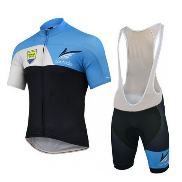 2015 Tinkoff Saxo Fahrradbekleidung Satz Fahrradtrikot Kurzarm Trikot und Kurz Trägerhose blau