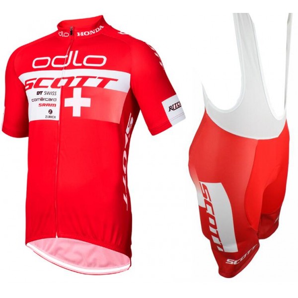 2015 Odlo Scott Swiss Rote Fahrradbekleidung Satz Fahrradtrikot Kurzarm Trikot und Kurz Trägerhose