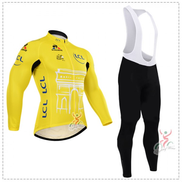 2015 Tour de France jaune Fahrradbekleidung Radtrikot Satz Langarm und Lange Trägerhose