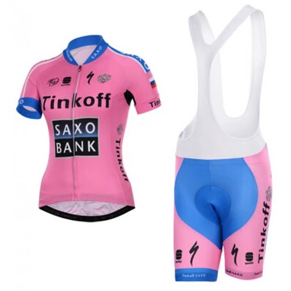2015 Tinkoff Saxo Bank Damen Fahrradbekleidung Satz Fahrradtrikot Kurzarm Trikot und Kurz Trägerhose