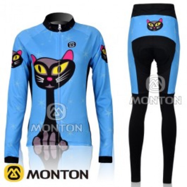 2011 Monton Blue Cat Damen Fahrradbekleidung Radtrikot Satz Langarm und Lange Fahrradhose