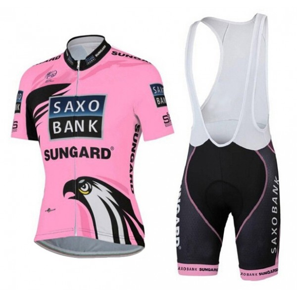 2015 Saxo Bank Sungard Damen Fahrradbekleidung Satz Fahrradtrikot Kurzarm Trikot und Kurz Trägerhose Rosa