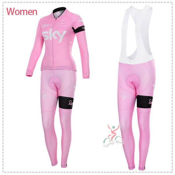 2015 Damen Sky Fahrradbekleidung Radtrikot Satz Langarm und Lange Fahrradhose