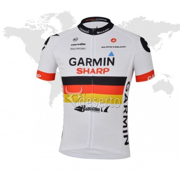 2013 Garmin Sharp Barracuda Deutsche Champion Radtrikot Kurzarm Weiß