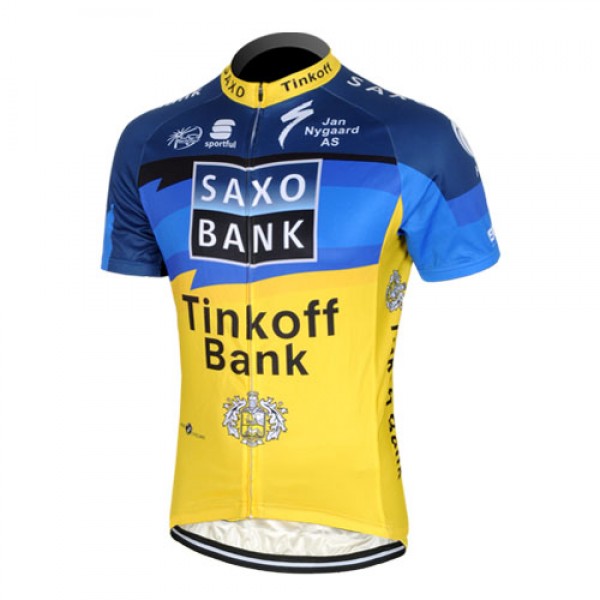 2013 Saxo Bank Tinkoff Pro Team Radtrikot Kurzarm Blau Gelb