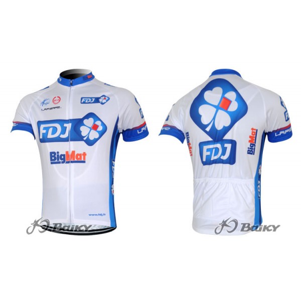 2012 FDJ-BigMatRadtrikot Kurzarm Weiß Blau