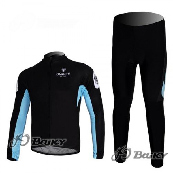 Bianchi Pro Team Radbekleidung Satz Fahrradtrikot Langarm und Lang Radhose Schwarz Blau