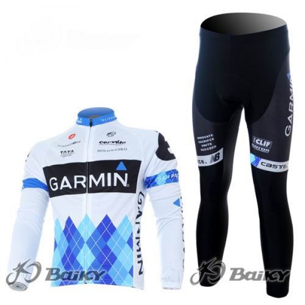 Garmin Barracuda Pro Team Radbekleidung Satz Fahrradtrikot Langarm und Lang Radhose Weiß