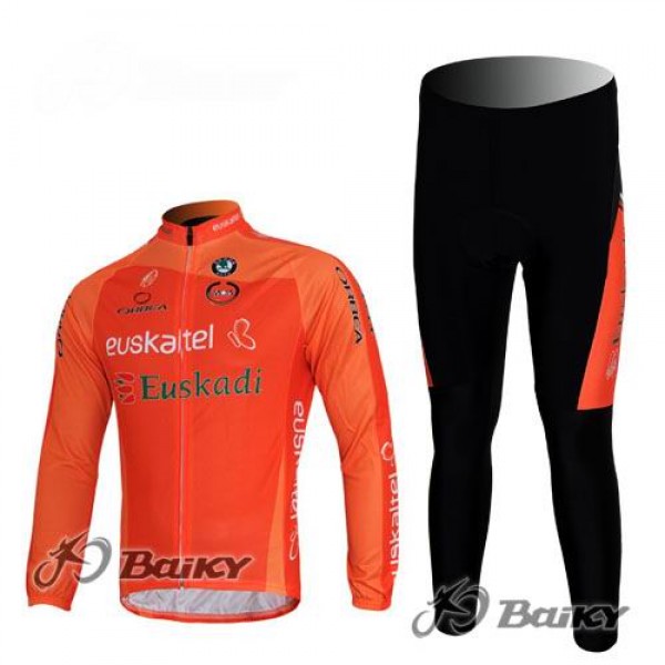 Euskaltel-Euskadi Pro Team Radbekleidung Satz Fahrradtrikot Langarm und Lang Radhose Orange