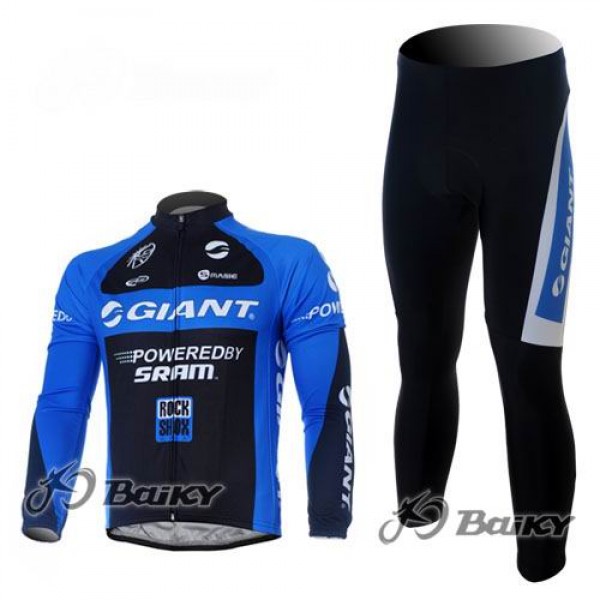Giant Sram Pro Team Radbekleidung Satz Fahrradtrikot Langarm und Lang Radhose Schwarz Blau