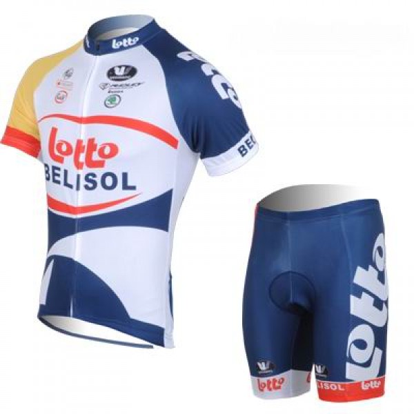 2013 Lotto Belisol Radtrikot Kurzarm und Kurz Radhose Kits Weiß Blau