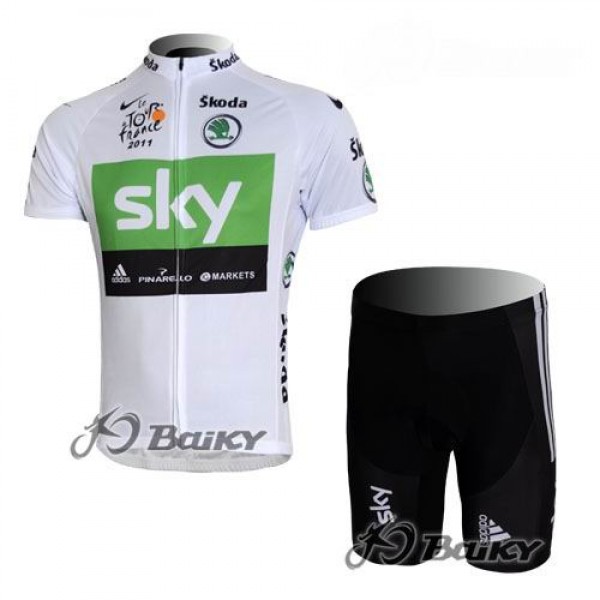 SKY Pro Team Radbekleidung Radtrikot Kurzarm und Fahrradhosen Kurz Weiß Grün