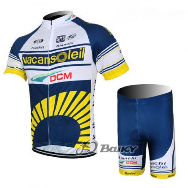 Vacansoleil-DCM Radbekleidung Radtrikot Kurzarm und Fahrradhosen Kurz Weiß Blau Gelb