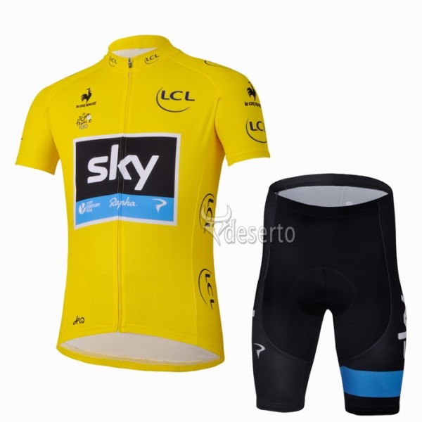 2013 Team Sky Gelbes Trikot Radbekleidung Radtrikot Kurzarm und Fahrradhosen Kurz