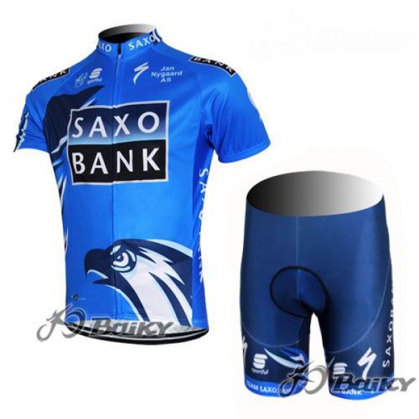 2012 Saxo Bank Radbekleidung Radtrikot Kurzarm und Fahrradhosen Kurz Blau