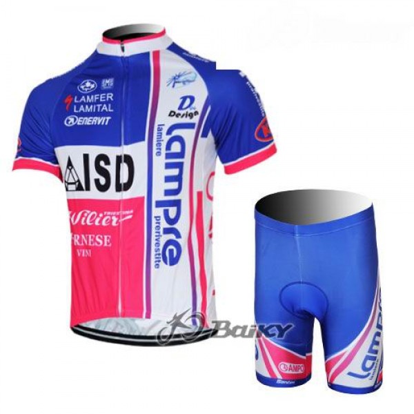 2012 Lampre ISD Radbekleidung Radtrikot Kurzarm und Fahrradhosen Kurz Weiß Blau Rosa