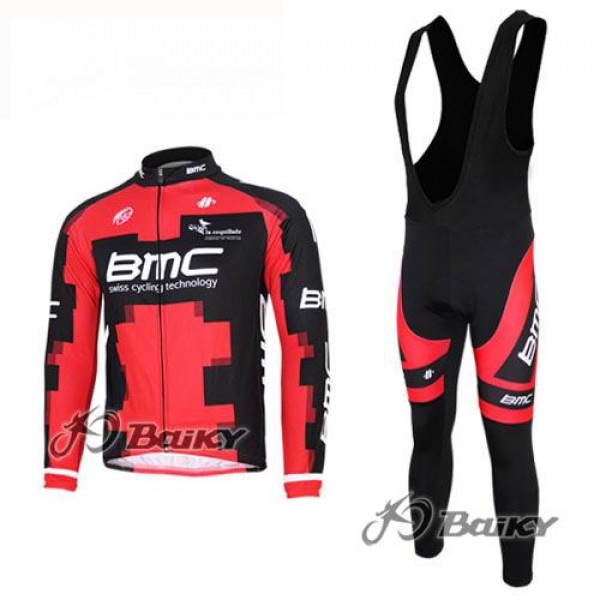 BMC Racing Pro Team Fahrradbekleidung Radtrikot Satz Langarm und Lange Trägerhose Rot