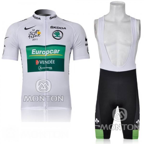 Europcar Pro Team Vendee Fahrradbekleidung Satz Fahrradtrikot Kurzarm Trikot und Kurz Trägerhose Weiß